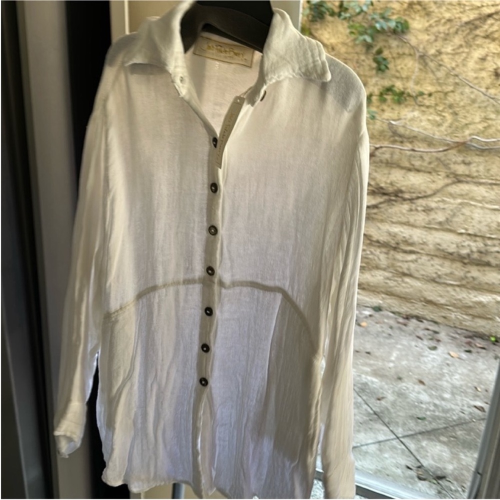 NWT Jen's Pirate Booty Captains Linen White Ahoy Button Up Blouse Size Medium M